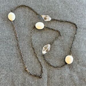 Vintage Bronze Necklace Metal Chain Stone Stations 40” Long